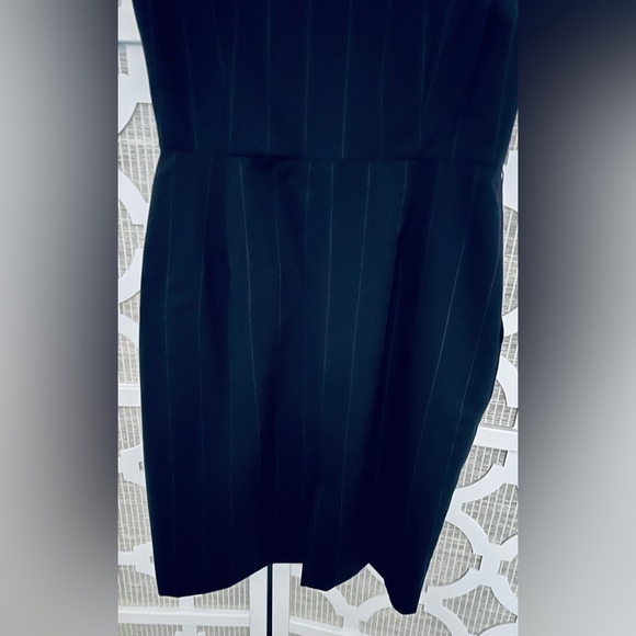 Striped Lauren Ralph Wool Navy Midi Dress Striped Blue White Designer Vintage 6 - Picture 7 of 9